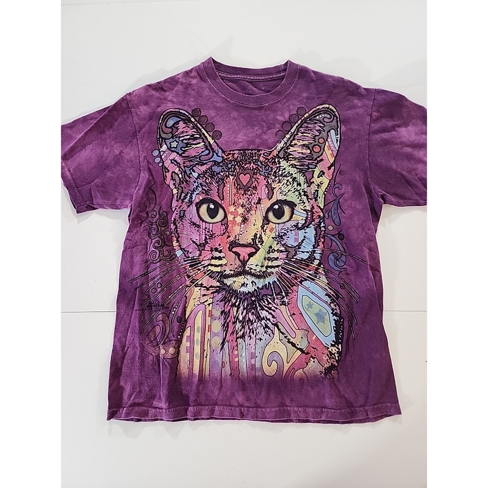 The Mountain Cat Shirt Graphic T Shirt Purple Tye Dye Kitty Kat Lover Unisex Med